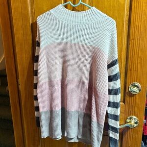 Chaps Pink and Gray Striped Women's Turtleneck Sweater